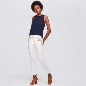 Loft Floral Embroidered Cream Marisa Pants